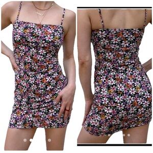 Zara Stretchy Multi Floral Spaghetti Strap Bodycon Mini Sundress Women Sz S NWOT